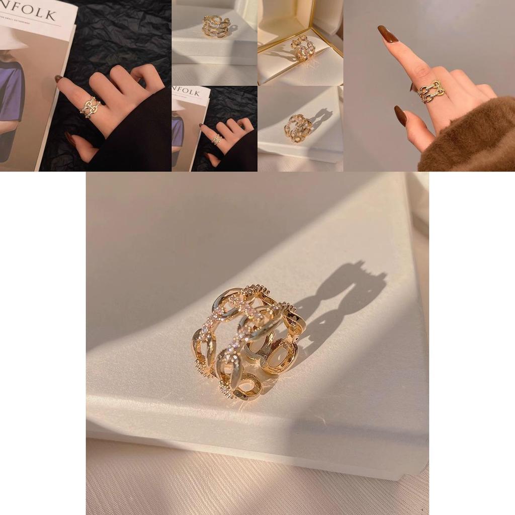 Elegant Adjustable Copper Ring With Geometric Design And Sparkling Zirconia For Women