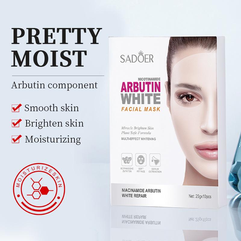 10pcs SADOER Nicotinamide Arbutin Whitening Facial Mask Moisturizing and Pore Shrinking Facial Mask