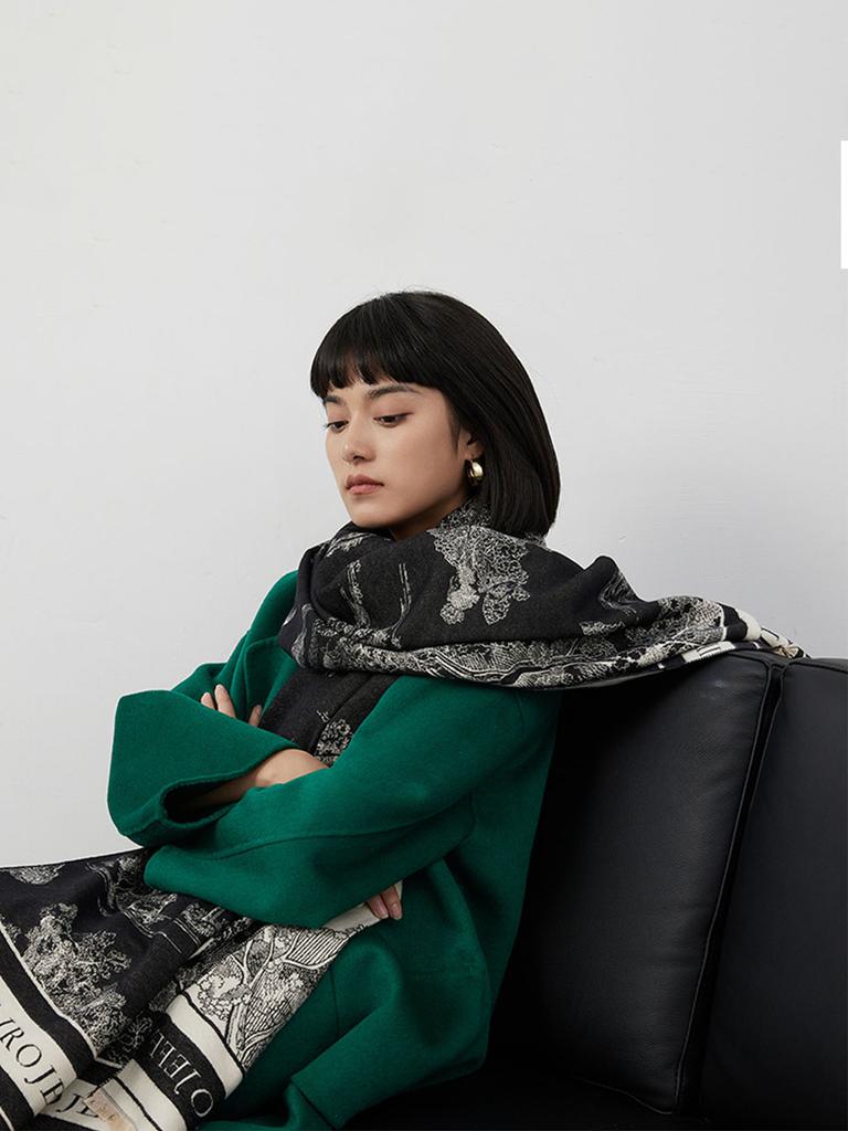 Thick Winter Poncho Women Scarf Luxury Floral Warm Shawl and Wrap Cashmere Pashmina Scarves Design Blanket Bufanda Echarpe