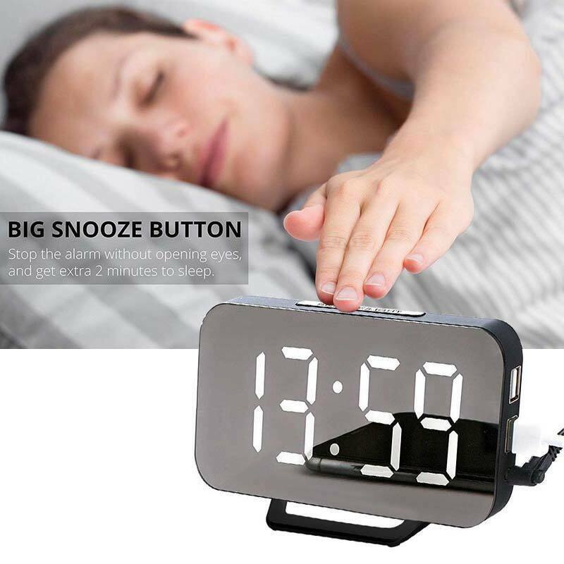 Digital Led Mirror Alarm Clock 2 Ports Usb Charger Snooze Function Adjustable Brightness Led Table