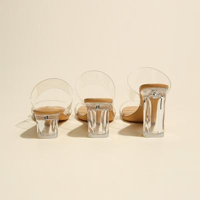 Прозрачные сандалии на ремешке из одного слова, простые сандалии на высоком каблуке с кристаллами, нишевый дизайн, овчина, прозрачные шлепанцы на ремешке