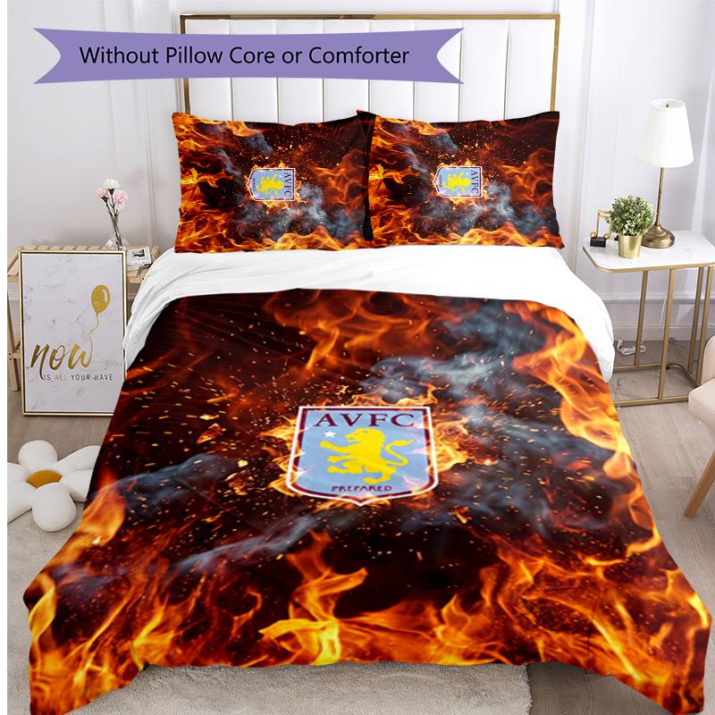Aston Villa Football Printed 3 Pieces Bedding Set, Comfortable Skin Friendly Bedroom Duvet Cover Set