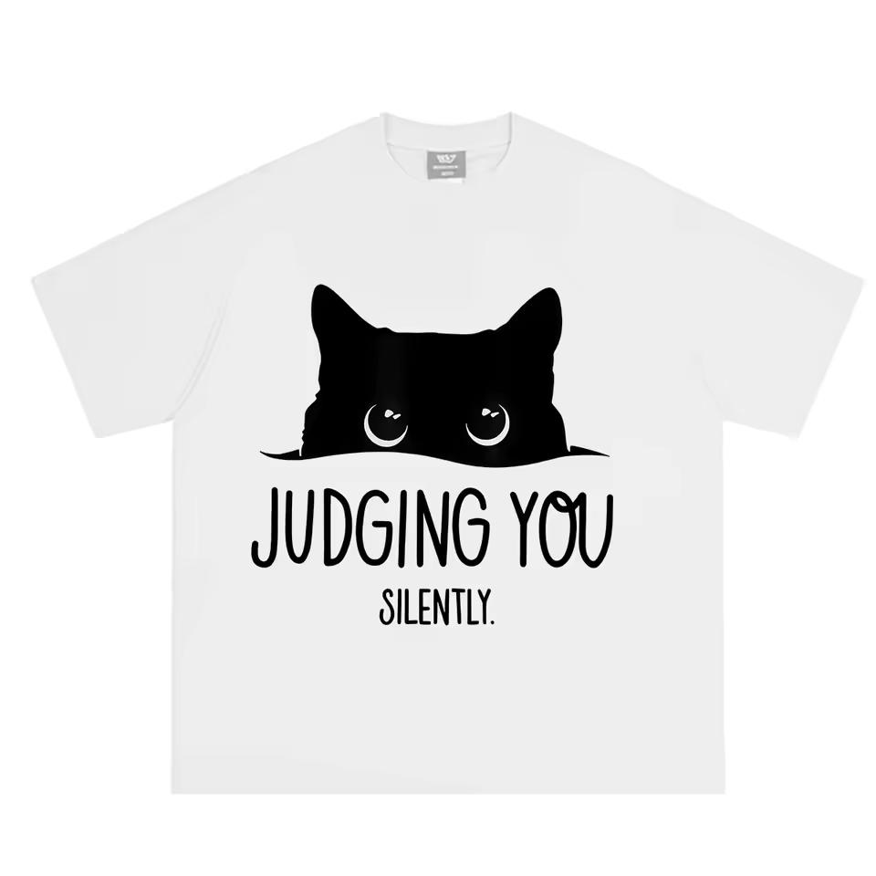 Cat Judging You Silently Funny Cute Cat Meme T shirt Men Women Fashion T shirt Summer Short-sleeved Loose Casual Cotton T shirts