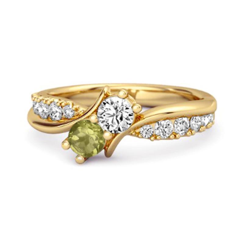 Peridot Twin Stone Pavé Ring - Sterling Silver Gold Vermeil