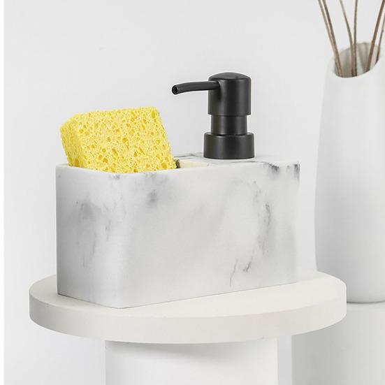 Kitchen Soap Dispenser Press Type Pump Marble Surface Large Capacity Leakproof with Storage Compartment Sink Fish Rag Holder Bathroom Lotion Container
