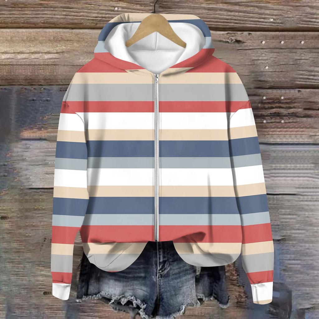 Jackets For Women Long Sleeve Coat Zip Up  Print Outerwear Casual Jackets