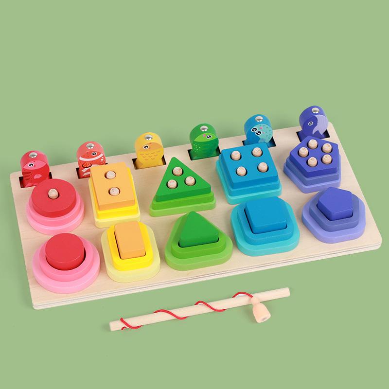 Montessori Wooden Sorting Stacking Toys Shape Color Sort Block Puzzles Toddler Geometric Stacking Toys for Baby Early Education