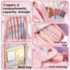 6 Pockets Cartoon Pen Box Large Capacity Organizer Storage Bag 3 Layers Pencil Case  Students