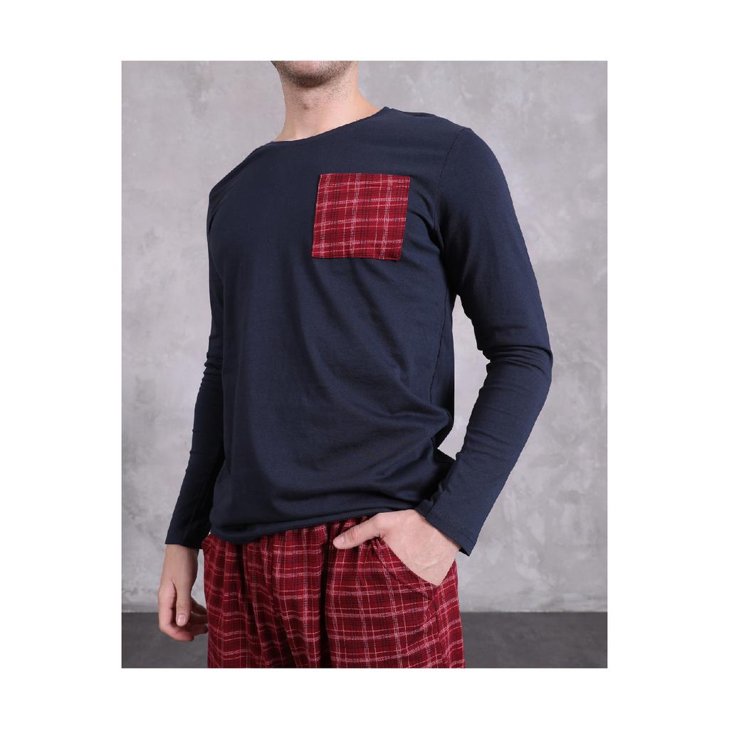 Мужской пижамный комплект с принтом в клетку, с длинным рукавом, с карманами, сезонный 100% хлопок, комплект для приданого, мягкий