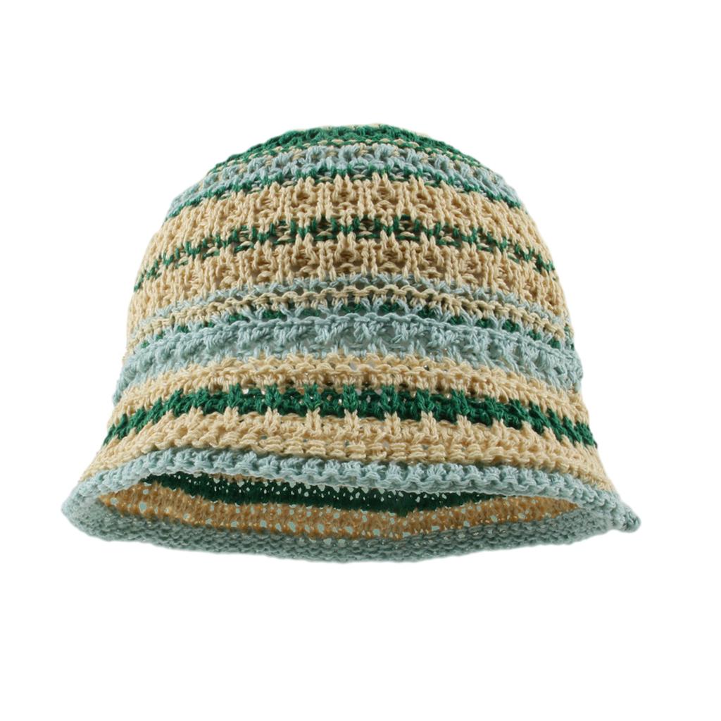 Summer Sunproof Crochet Bucket Hat Ladies Spring Commute Camping Fisherman Cap with Stripe Pattern for Girlfriend