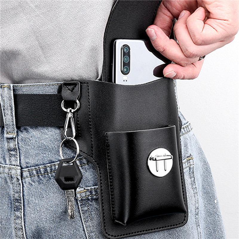 Men Leather Pack Waist Bag Belt Clip Phone case Holster Mobile phone bag Fits all mobile 5.4 - 6.9 inch phones