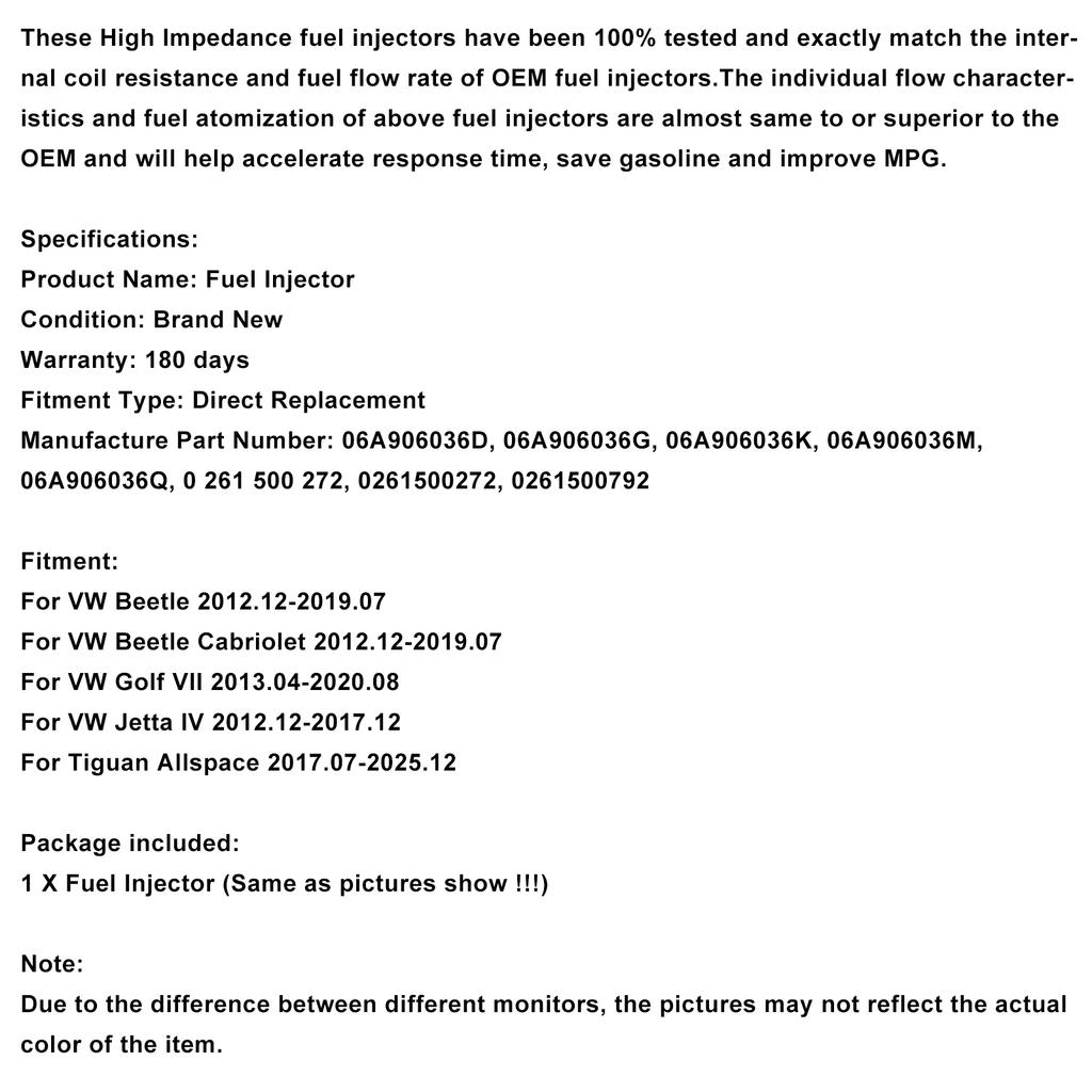 1 шт. Топливный инжектор 0261500792 подходит для VW Beetle Golf Jetta Tiguan 2.0 л 06A906036Q