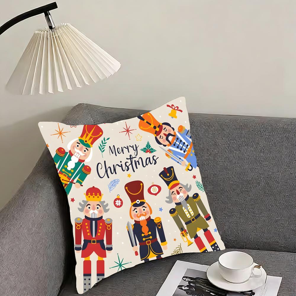 Nutcracker Soldier Christmas Cushion Cover Pillowcase Ultra Soft Skin Friendly Fabric Cloud Like Comfort Concealed Zipper