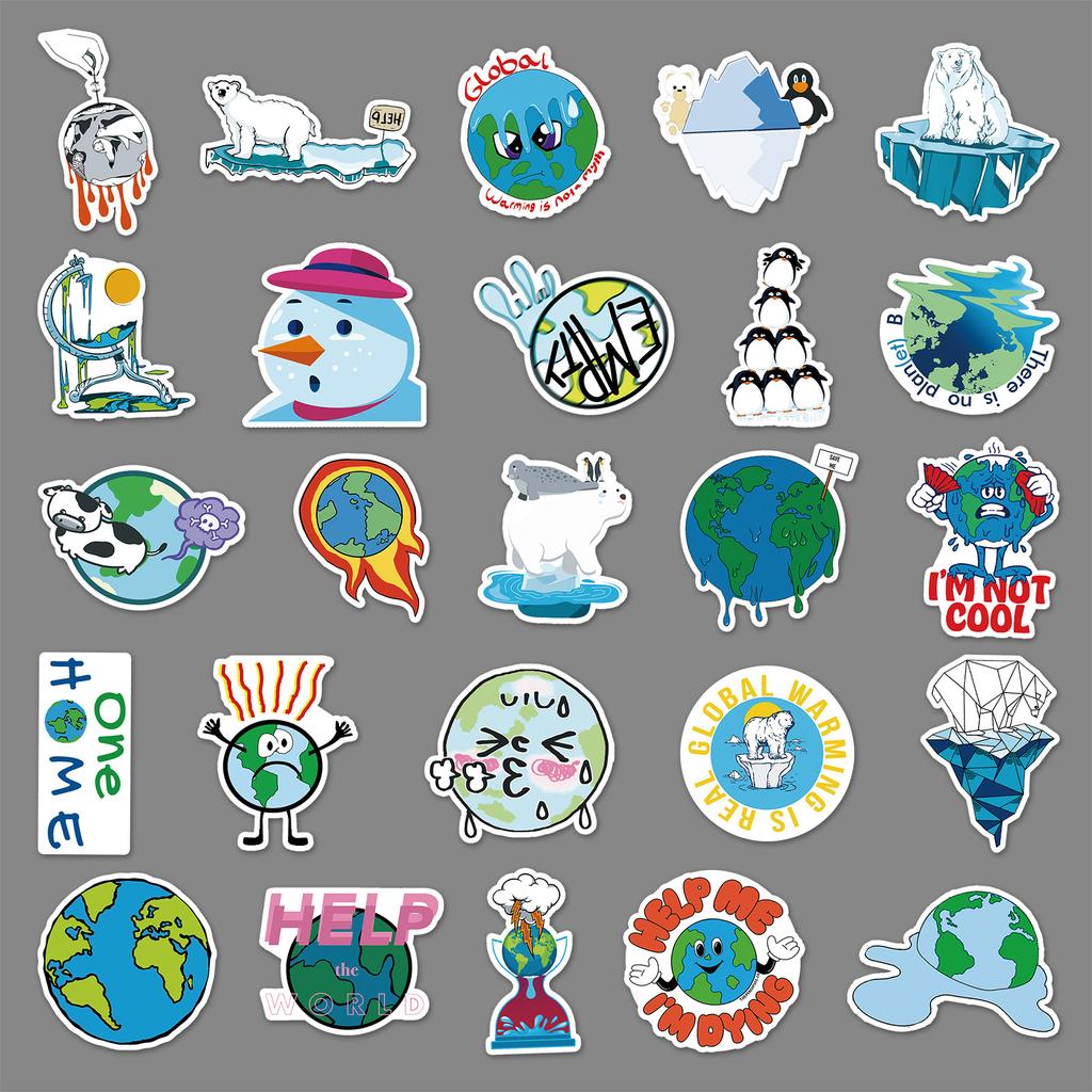 50 Pictures of Non-repeat Global Climate Warming Graffiti Personalized Environment Protection DIY Skateboard Water Cup Suitcase Stickers