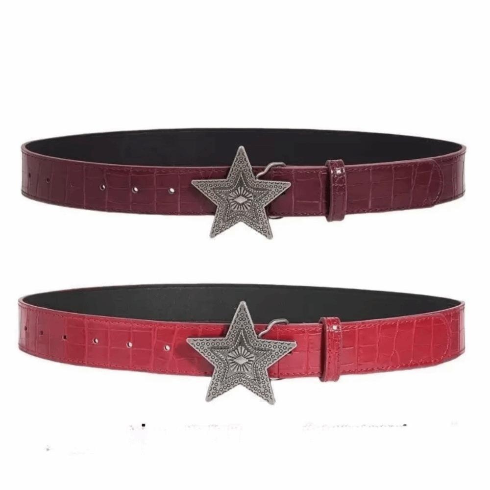 Red Women's Belt PU Leather Hip-hop Waistband Retro Fashion Jeans Belt