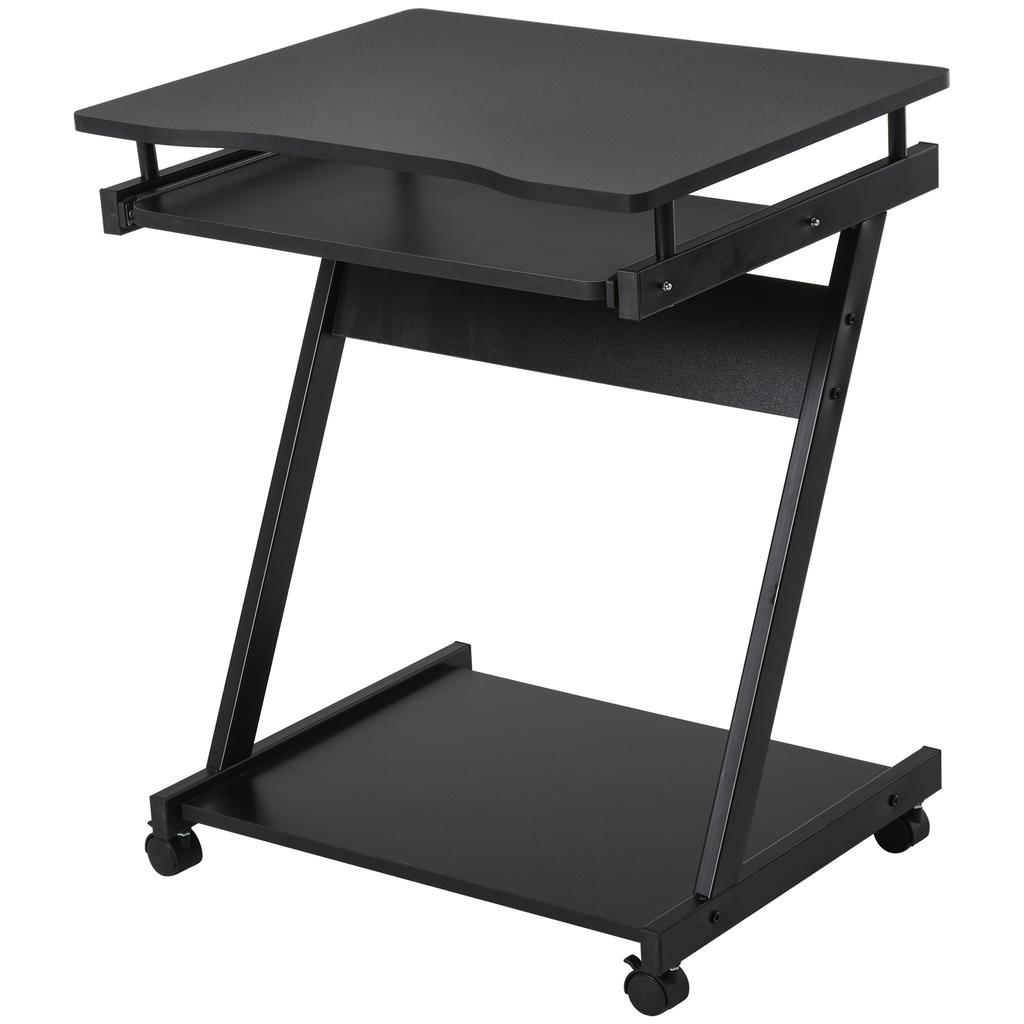 Movable Computer Desk With 4 Moving Wheels Sliding Keyboard Tray Home Office Workstation Black