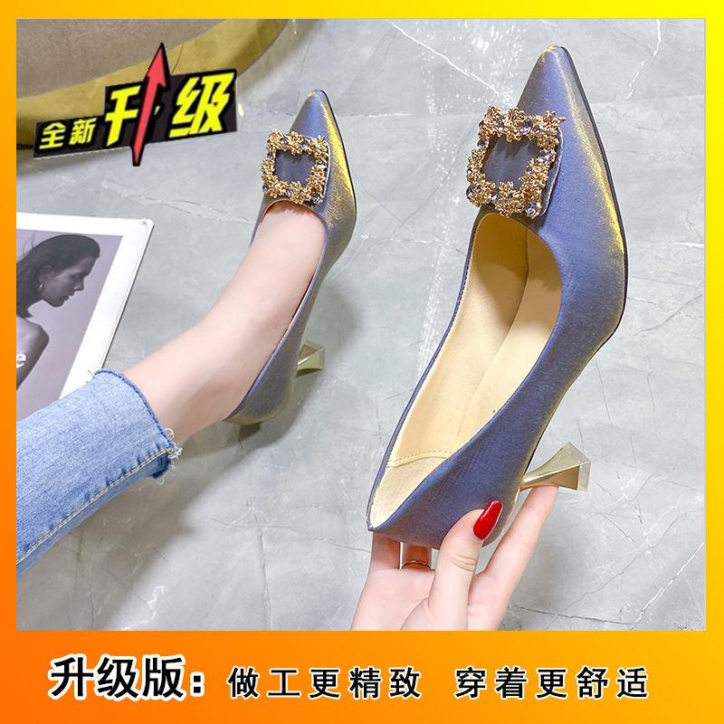 Универсальные французские туфли на высоком каблуке, женские модные туфли с острым тонким каблуком и стразами, весна-осень 2025 года, новинка