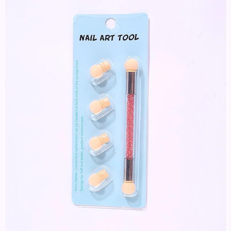 Градиентный карандаш для теней Двусторонний аксессуар для рисования на ногтях Кисть для нанесения точек на ногти Губчатая головка Ручка для страз Кисть для дизайна ногтей