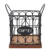 Coffee Pod Holder Organizer Large Capacity Metal Storage Basket with Wooden Base for Kitchen