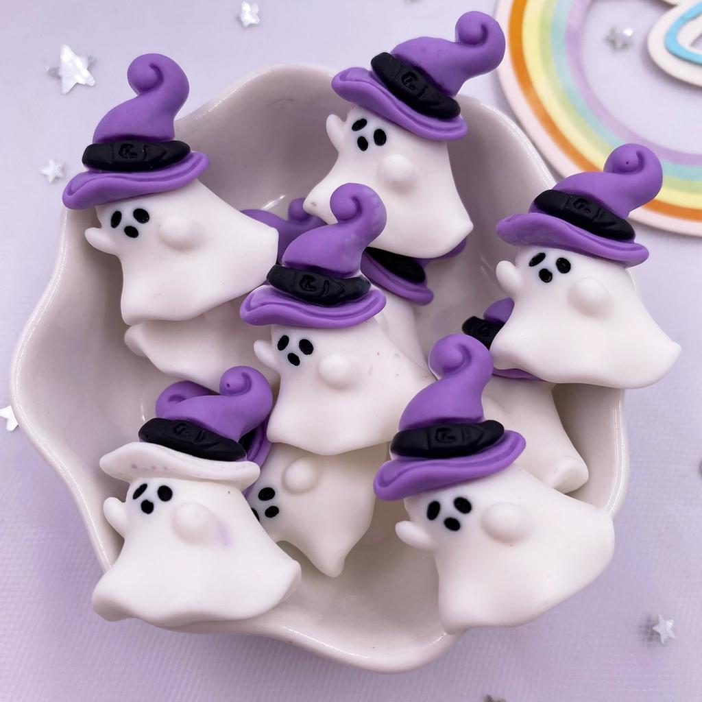 Смола Каваи Красочная Тыква Демон Метла Эльф Фиолетовая Шляпа Плоская задняя часть Мультяшные Фигурки 10 ШТ. Скрапбукинг DIY Хэллоуин Декор Поделки