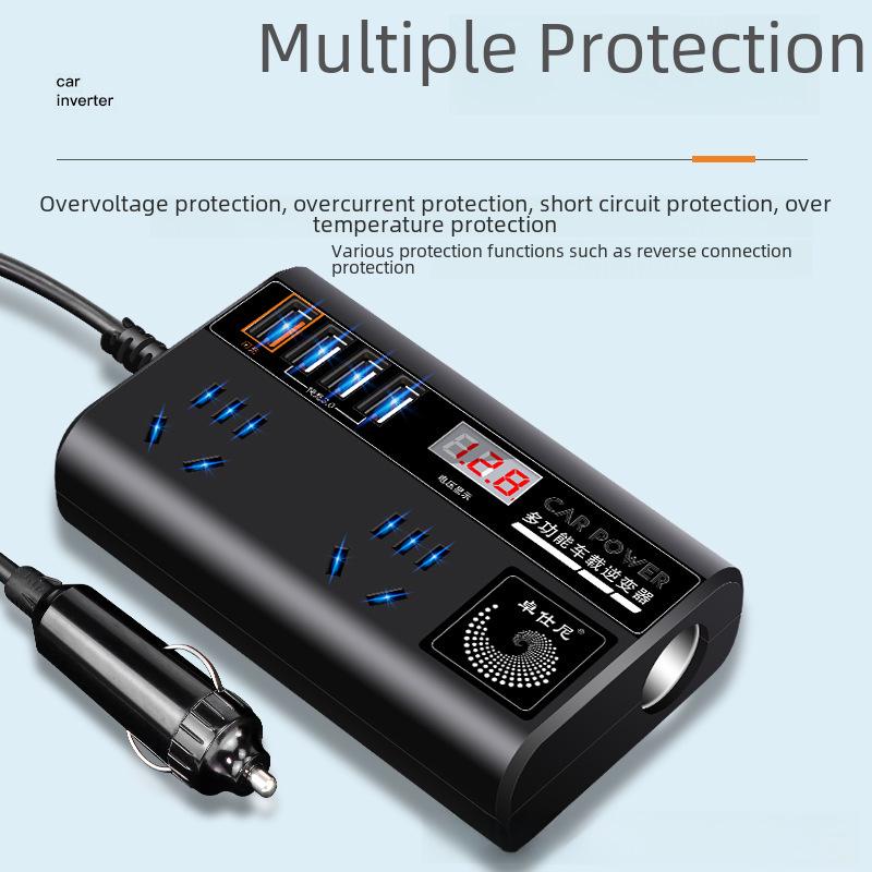 Автомобильный инвертор с двойным напряжением, быстрой зарядкой через USB и цифровым дисплеем (12В/24В до 220В)
