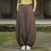 Johnature Женские винтажные шаровары с эластичной талией, осенние однотонные лоскутные свободные длинные брюки