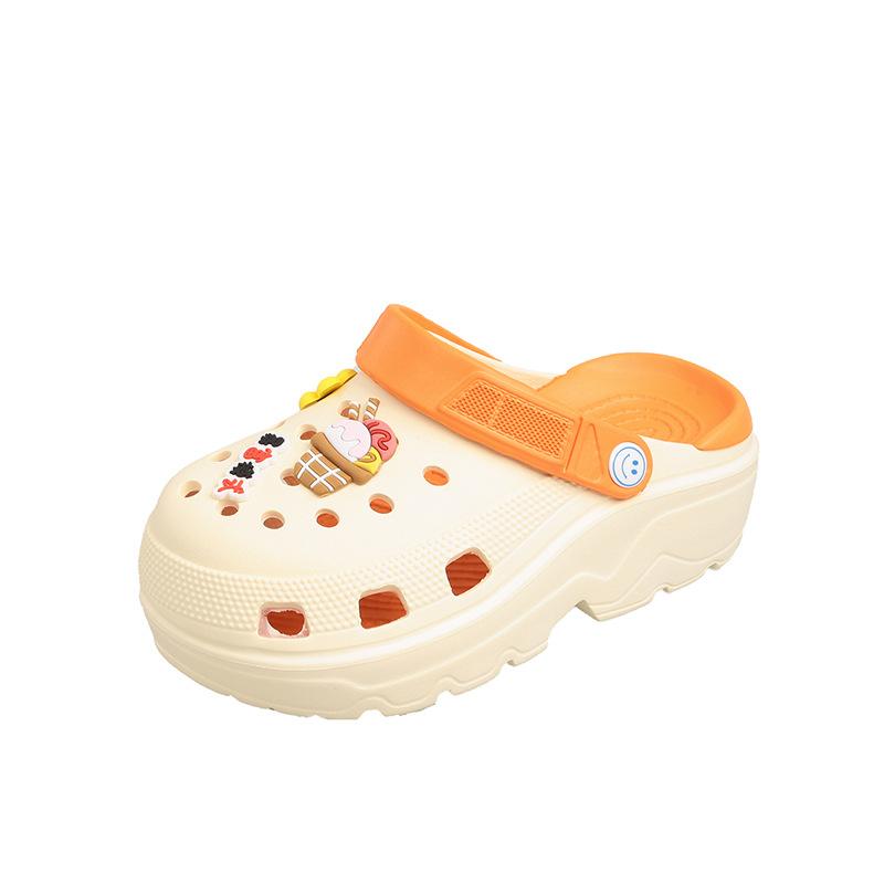 Женские сандалии на платформе, новая летняя обувь, милые мультяшные пляжные туфли с отверстиями, увеличивающие рост, медсестра, сумка-голова, крутые шлепанцы