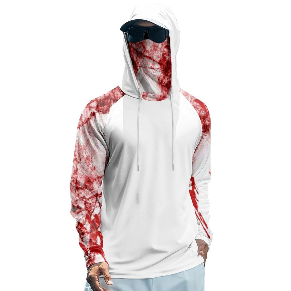 Мужская худи реглан для рыбалки с принтами на Хэллоуин - UPF 50+ УФ защита, длинный рукав, солнцезащитная рубашка с сетчатым козырьком