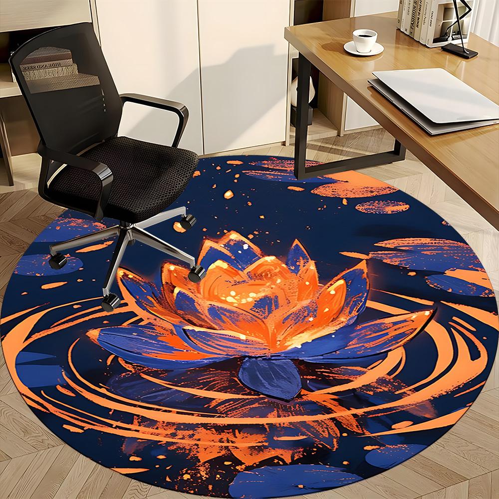1pc Lotus Pond Office Round Area Rug, Indoor Mat Suitable For Office, Under Office Chairs Bedroom Living Room Home Decor, Room Deco 139