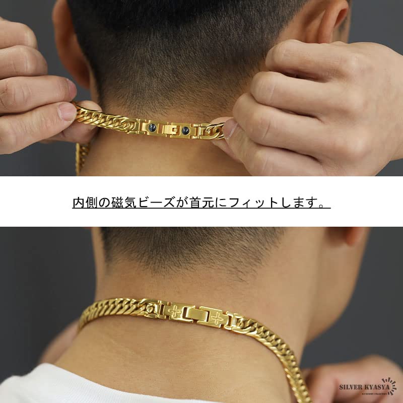 Ожерелье Kihei с двойной огранкой из титана, золото, серебро, 18-каратное титановое ожерелье из германия, толстое ожерелье из ТИТАНА, золото [серебро KYASYA]Чистый 6-сторонний (золото,