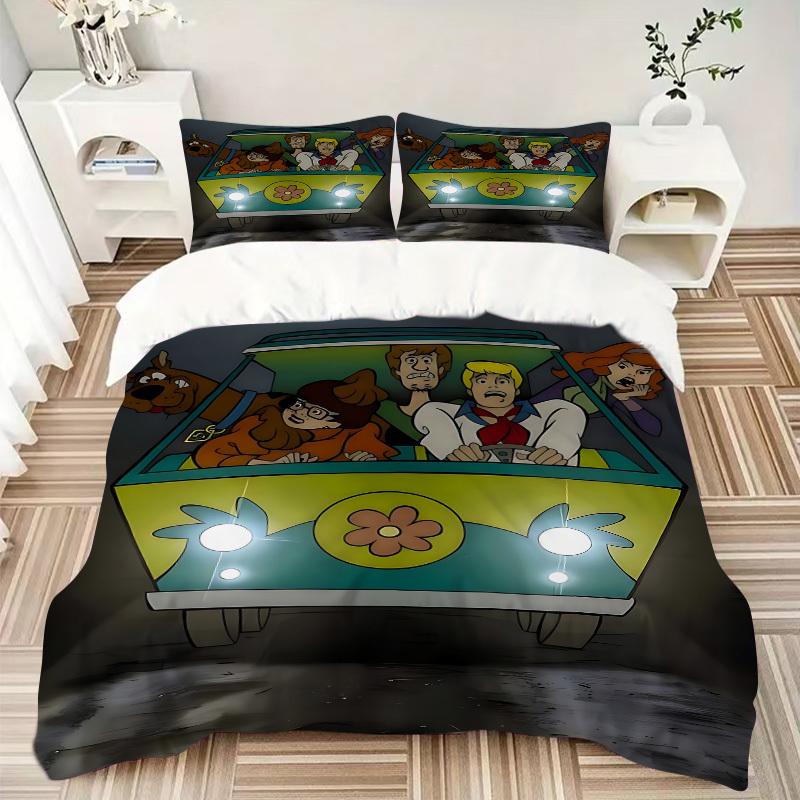 Набор постельного белья Scooby-Doo из 3 предметов - Можно стирать в машине, Включает 1 пододеяльник и 2 наволочки, Наполнитель не входит в комплект, Всесезонный домашний декор для По
