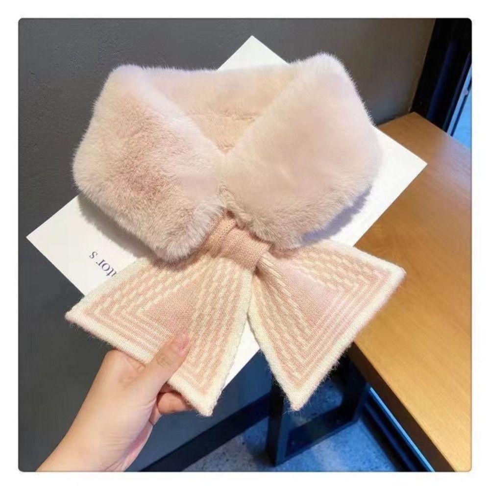 Korean Style Thicken Neck Scarf Long Faux Rabbit Fur Muffler Luxury Knitting Cross Scarf Female