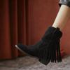 Fashion Ladies Mid Calf Shoes Tassel Brown Women's Half High Boots Wedge Heel Quality On Promotion Footwear Winter 2024 Novelty Gothic