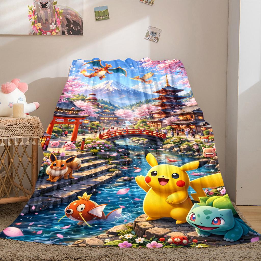 Pokemon Anime Print Blanket Warm Comfortable Flannel Cover For Bedrooms, Sofas, Beds, Chairs LXR120