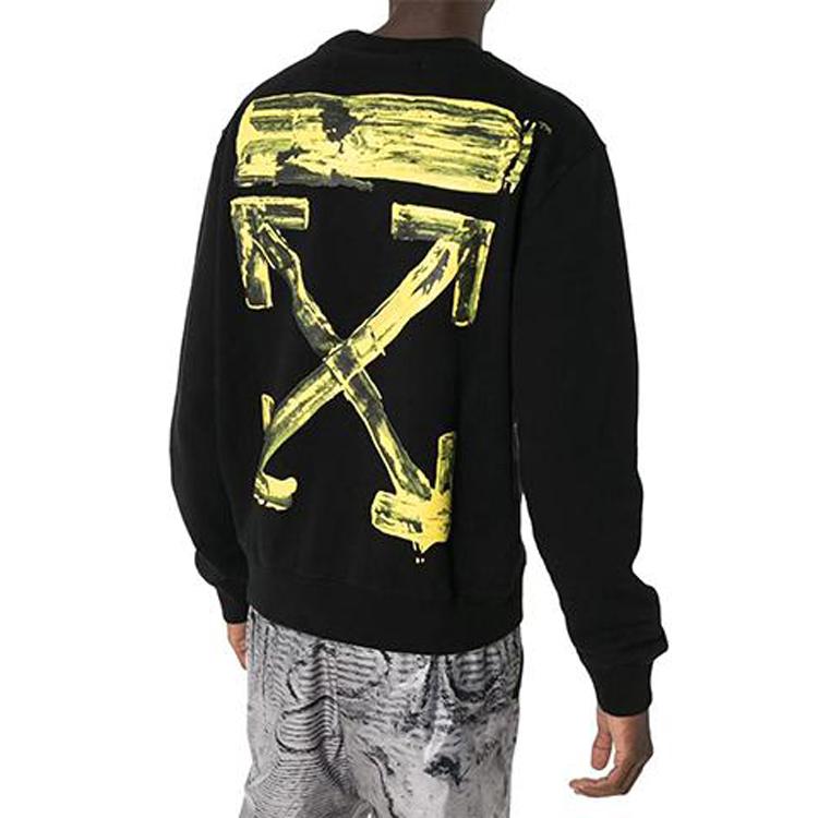 Off-White Акриловые стрелы Slim Crewneck черный / желтый мужские топы OMBA025F19E300101060