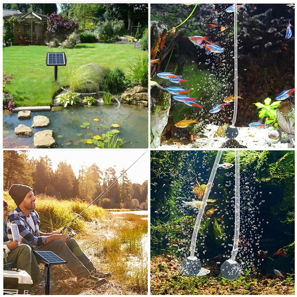 6 В 2 Вт Подключаемый солнечный кислородный насос с трубой 8,2 фута 2 камнями для воздушных пузырей Аквариум-оксигенатор для рыбы