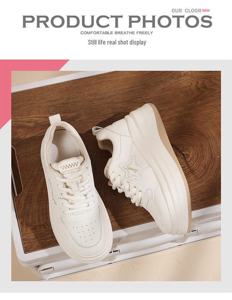 Женские кроссовки на платформе из натуральной кожи - Нескользящие, Легкие, Повседневные, Универсальные, Белые для весны и осени 2024.