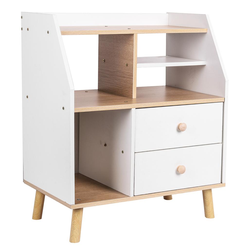 Wooden Modern Bedside Table with 2 Drawers Bedroom Bedside Cabinet Simple Bedside Storage Locker for Living Room Office
