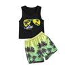 Boy 's Vest and Shorts Suit Fresh Letter Sunglasses Sleeveless Tops and Coconut Tree Short Pants