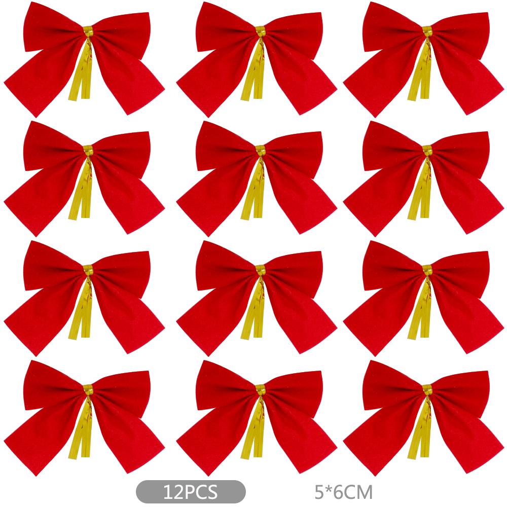 12PCS 5Cm Bow Christmas Decorations New Year Holiday Party Red Gold Silver Tree Bowknots Bows Xmas Ornament Party Home Navidad