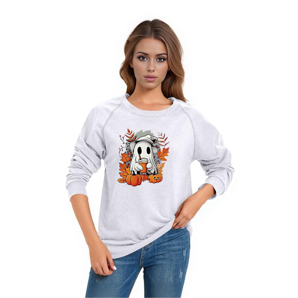 Женский повседневный реглан с круглым вырезом, длинным рукавом и принтом на Хэллоуин