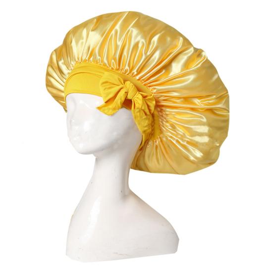 Satin Hair Bonnet for Sleeping Women Double-Layer Faux Silk Cap with Tie Curling