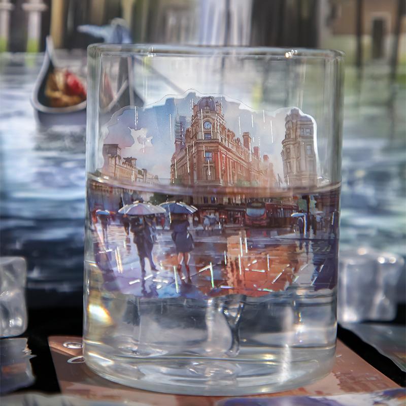 12 шт./пакет Набор ПЭТ-наклеек Романтичный Дождливый Сезон Вид из Окна Ночной Пейзаж Узор Атмосферные Наклейки DIY Конверт Подарок Декор