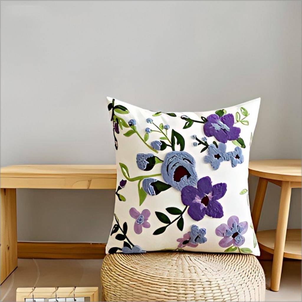 Boho Purple Floral Throw Pillow Cover Aesthetic Lavender Flower Decorative Cushion Case For Sofa Couch Home Decor