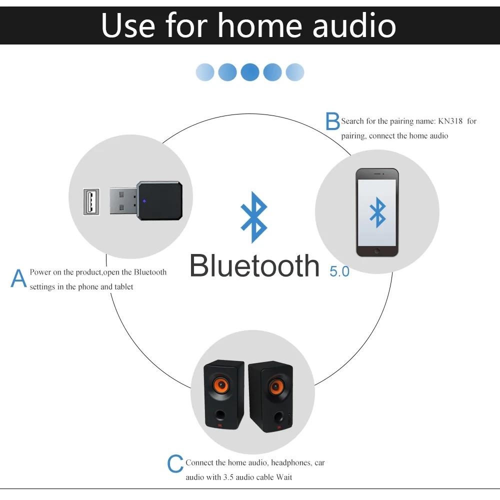 Bluetooth 5.1 Аудиоприемник 3,5 мм Aux Питание от USB Адаптер Аудиоприемника Беспроводной Адаптер для Автомобиля Громкой Связи для ПК Автомобильного Динамика