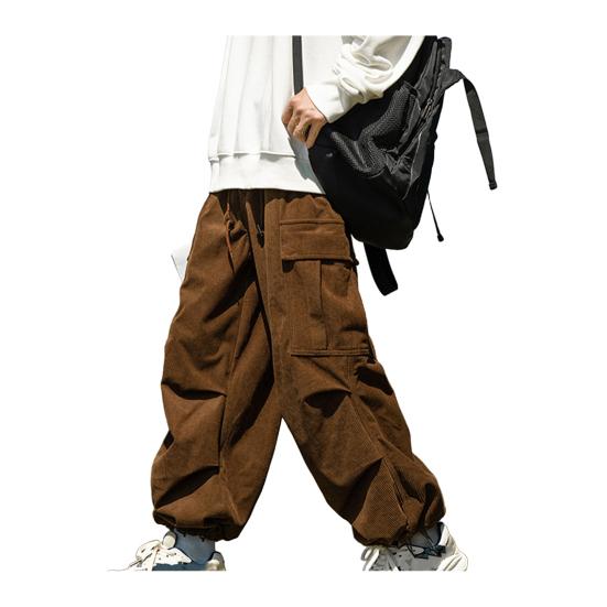 Брюки-карго в стиле ретро, мужские брюки большого размера с несколькими карманами, однотонная повседневная одежда, спортивные брюки на шнурке для улицы