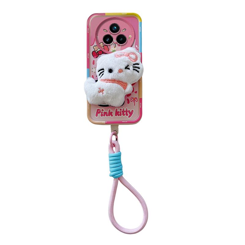 KEYSION Милый 3D мультяшный плюшевый чехол для Realme 14 Pro 5G с ремешком, силиконовый противоударный чехол для телефона OPPO Realme 14 Pro+ 5G