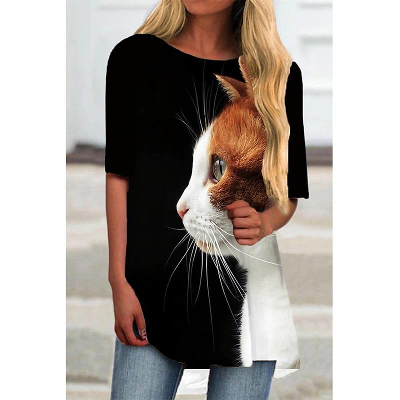 Летние футболки с 3D-принтом «Кошки и животные», женская уличная одежда, повседневная футболка с коротким рукавом, свободные топы Y2K, туники, футболки, женская одежда
