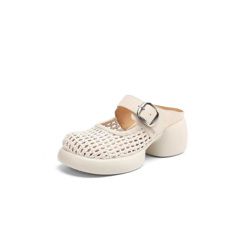 Модные новые летние тапочки с закрытым носком для женщин, модные ажурные туфли на высоком каблуке с круглым носком, женская обувь, тапочки на массивном каблуке