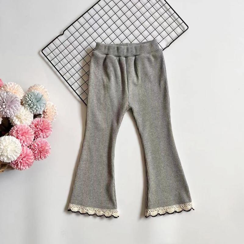 Весна Осень Новые Детские Однотонные Кружевные Брюки КлешДетские Повседневные Универсальные Брюки Узкие Леггинсы для Девочек
